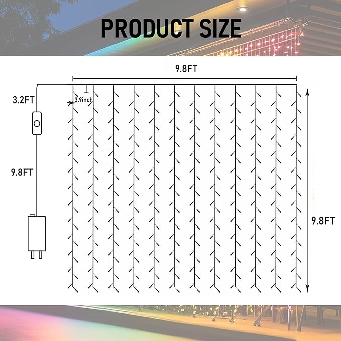 Dazzle Bright 300 LED Curtain String Lights, RGB Color Changing Christmas Fairy Lights for Bedroom with Remote & APP Control, Waterproof Smart Window Lights Party Wedding Garden Wall Decor