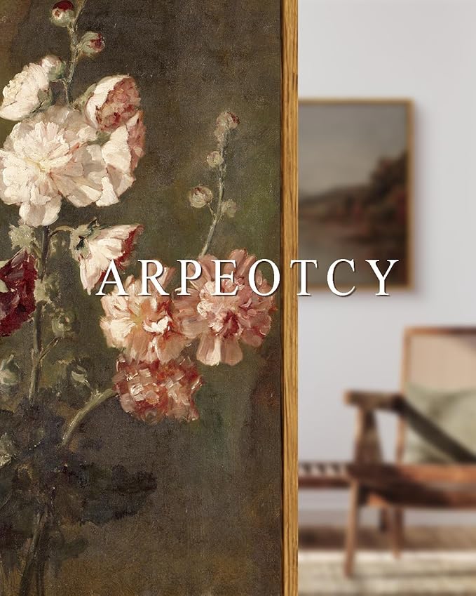 ARPEOTCY Large Framed Canvas Wall Art, Moody Hollyhocks Pictures Decor, 20x30Inch, Bathroom Kitchen Bedroom Vintage Floral Picture Decor, French Country Farmhouse Dark Art