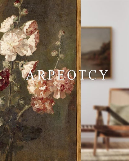 ARPEOTCY Large Framed Canvas Wall Art, Moody Hollyhocks Pictures Decor, 20x30Inch, Bathroom Kitchen Bedroom Vintage Floral Picture Decor, French Country Farmhouse Dark Art