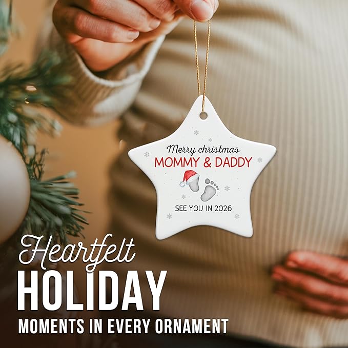 ZAGKOO Pregnancy Announcement Gifts for Grandparents, Husband, Family, Aunt - Baby Ornament 2026 - Expecting Parents to Be, First Time Mom, Dad Gifts - Christmas Tree Decoration Ceramic Ornament