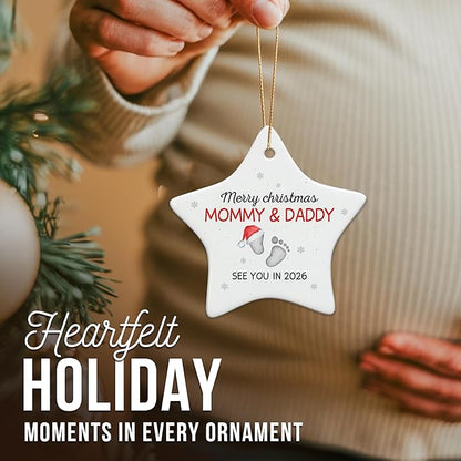 ZAGKOO Pregnancy Announcement Gifts for Grandparents, Husband, Family, Aunt - Baby Ornament 2026 - Expecting Parents to Be, First Time Mom, Dad Gifts - Christmas Tree Decoration Ceramic Ornament