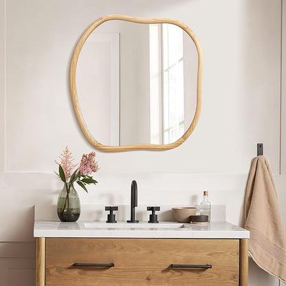 LuxenHome Asymmetrical Wall Mirror for Bathroom Entryway, Large Irregular Square Solid Wood Framed Wall Mounted Modern Decorative Vanity Mirror, Hanging Sculptures Accent for Living Room Bedroom Decor