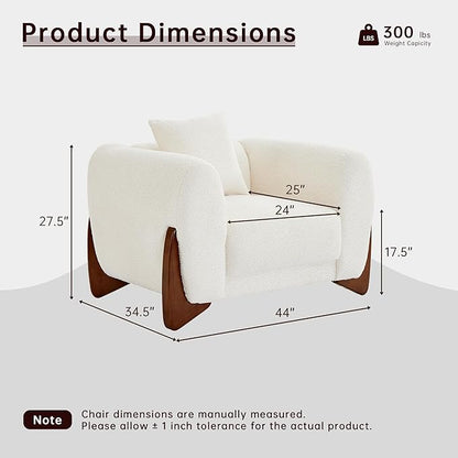 Morden Fort Boucle Armchair, Modern Upholstered Sofa Chair Wooden Leg with Durable Comfy Boucle Pet-Friendly 25'' Deep Seat & Pillow Couch Accent Chairs for Living Room Bedroom Reading, Toffee Orange