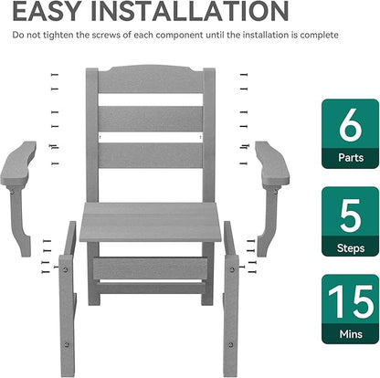 YITAHOME HDPE Chairs Set of 2, Sturdy Patio Chair w/Max Bearing 330 LBS, All-Weather Outdoor Chairs for Terrace, Garden, Backyard, Poolside, Gray