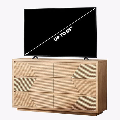 55.12" Modern Chest of Drawer, 6 Deep Drawers,Clothes Organizer,Large Storage Cabinet for Living Room, Bedroom,Dresser TV Stand, Wood Drawer Organizer for Living Room, Hallway, Natural Wood