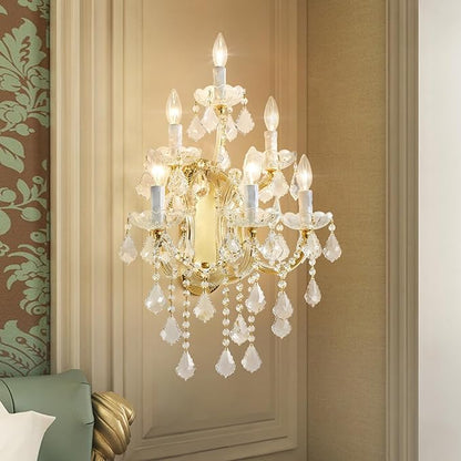 Modern Crystal Wall Sconce Lights- 6 Light Maria Theresa Crystal Wall Sconces Lighting Gold Wall Lamp Chandelier Light Fixtures for Living Room Wall Sconce Light Wall Mounted Lamp Indoor