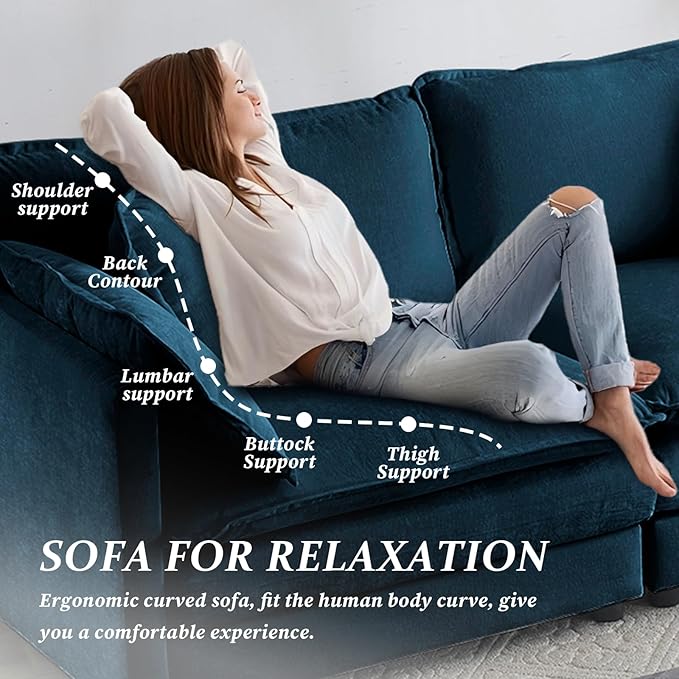 SoarFlash Chenille Sectional Sofa, Comfy Modular Loveseat Sofa, Modern 2-Seat Couch Deep Seat Sofa Set for Living Room,Deep Blue