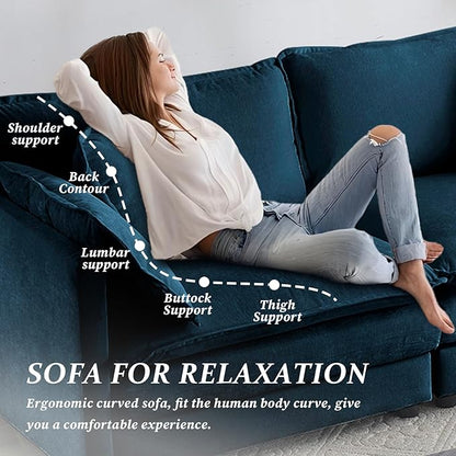 SoarFlash Chenille Sectional Sofa, Comfy Modular Loveseat Sofa, Modern 2-Seat Couch Deep Seat Sofa Set for Living Room,Deep Blue