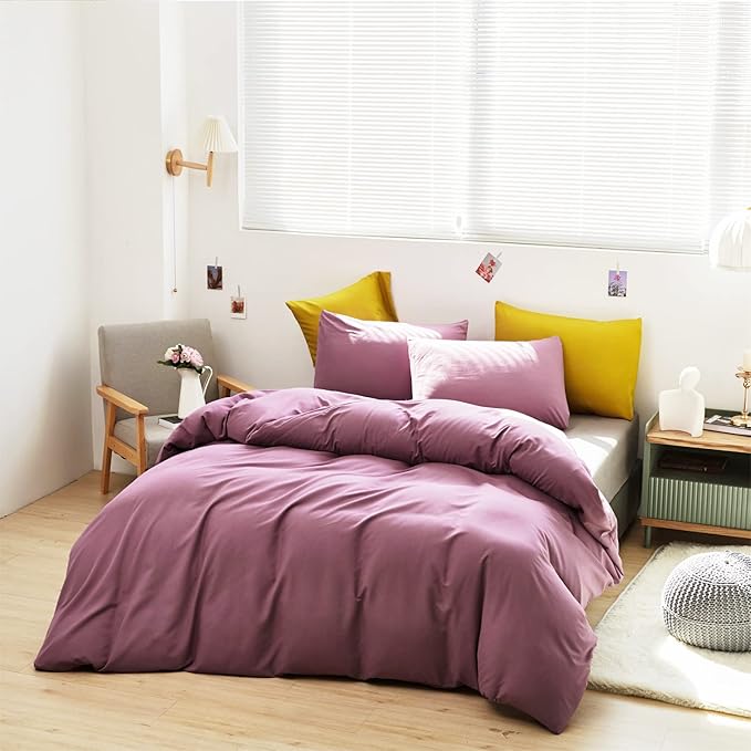 Pureant Dusty Purple Comforter Set Full Solid Mauve Bedding Comforter Sets for Women Girls Grape Color Full Comforter Soft Dusty Lilac Purple Comforter Sets Lavender Bed