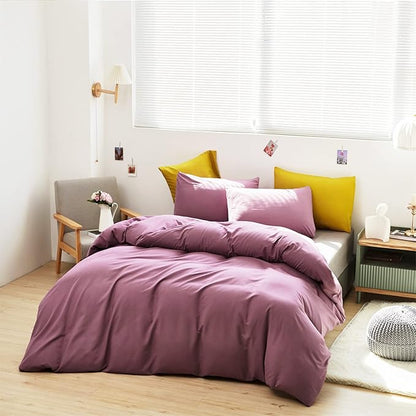 Pureant Dusty Purple Comforter Set Full Solid Mauve Bedding Comforter Sets for Women Girls Grape Color Full Comforter Soft Dusty Lilac Purple Comforter Sets Lavender Bed