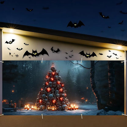 6 x 13 ft Halloween Garage Door Decorations Halloween decorations Witch Door Cover, Hanging Banner, Cauldron Backdrop Mural for Home, Outdoor, Indoor, Spooky Party, Wall, Window (Skull mountain)