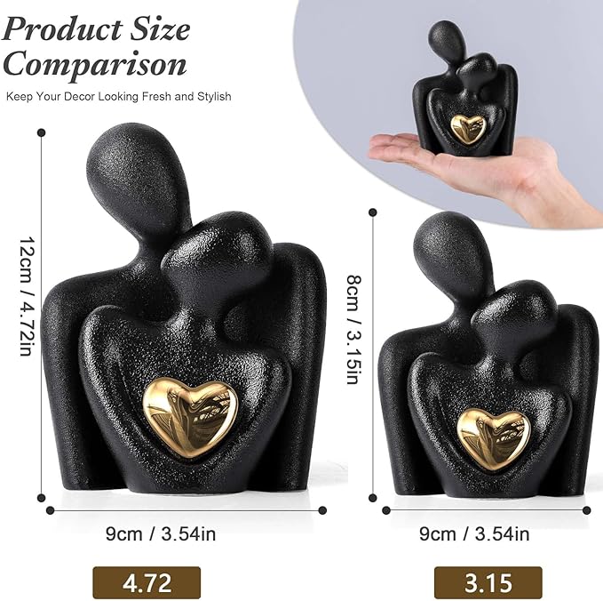 Mini Couple Statue Tv Stand Decor Items for Living Room Home Decor,Bedroom Decor for Couples Sculpture for Anniversary Wedding,Love Gifts for Couples 2025,Knick Knacks for Shelve (Black, 4.72in)