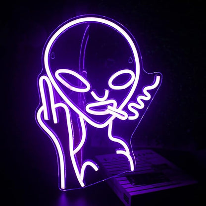 Lucunstar Purple Alien Neon Sign Purple Alien LED Sign Neon Signs for Wall Decor Dimmable Led Lights for Shop Bar Pub Man Cave Teen Room Game Room Hip Hop Party USB Powered 11.8x16.1 inches