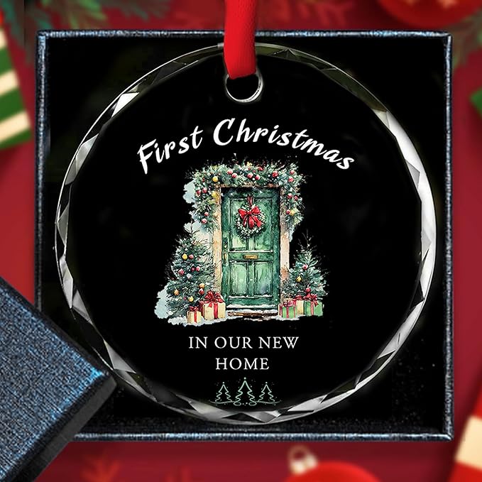 Our First Christmas in Our New House 2025 Christmas Glass Ornament 2025 - Ornament Glass Hanging Decoration for Holiday Travel, Welcome Gift for Her, Couples, or New Owners/A03