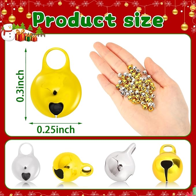 Augshy 200 Pcs Gold Small Jingle Bells, 1/4 Inch Craft Bells Mini Bulk for Christmas Home and Pet Decorations Bracelet Necklace Jewelry Making Xmas Decor Party Favors Supplies (Gold)