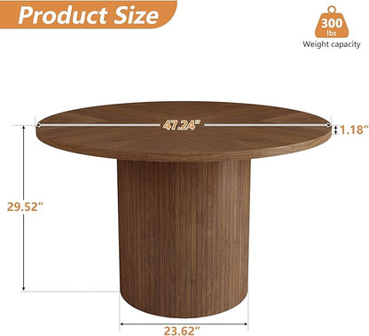 Round Dining Table for 4, Modern Farmhouse Kitchen Table, 47 Inch Small Circle Dining Tables with Wood Strip Base for Kitchen Living Room (Walnut)