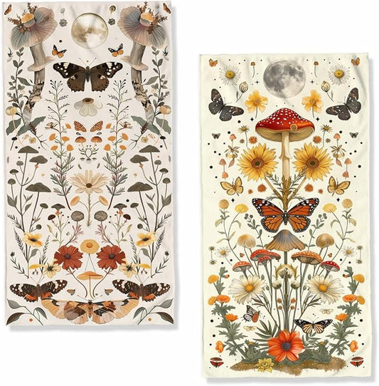 Butterfly Kitchen Dish Towels Set of 2 Absorbent Hand Towels Boho Moth Mushroom Moon Phase Watercolor
