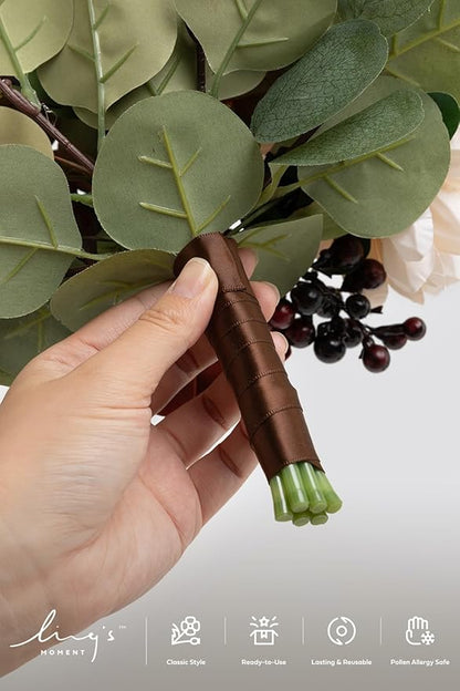 Ling's moment Artificial Flowers Terracotta Bridesmaid Bouquet, Fall Wedding Flowers Bouquets for Bridesmaids, 7 Inch Bridal Bouquets for Bridesmaids, Wedding Decor, Ceremony, Anniversary, etc