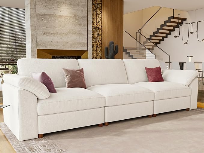 EASE MOOSE Modern 3 Seat Sectional Modular Sofa, FSC Certified Chenille Comfty Deep Seat Couch for Living Room,Solid Wood Frame Sofa, Removable Cover