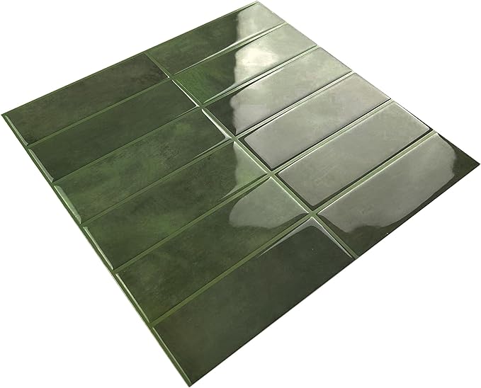5 Pack Peel and Stick Backsplash Subway Tiles, Extra Thick 3D Wall Panels, Heat & Water Resistant, Easy DIY Kitchen, Bathroom, Laundry, Fireplace & Rental Home Wall Décor (12 x 12 in), Green