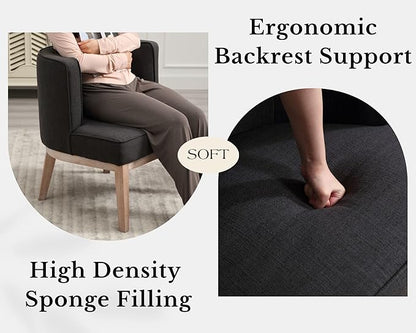 Barrel Chairs Set of 2 Mid Century Modern Accent Chair with Wooden Legs Upholstered Reading Arm Linen Fabric Waiting Room Round Side Chairs for Small Spaces Living Room Bedroom Office, Charcoal