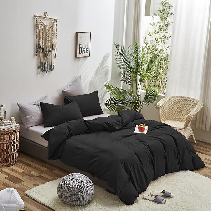 Pureant Black Comforter California King Black Bedding Set Pure Black Comforter Cal King for Women Men Soft Breathable Dark Color Comforter Set 3 Pieces Lightweight Black Comforter Set All Black Bed