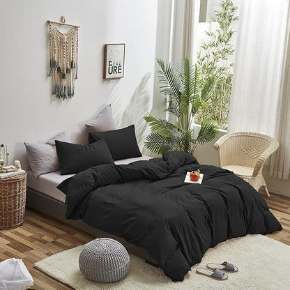 Pureant Black Comforter California King Black Bedding Set Pure Black Comforter Cal King for Women Men Soft Breathable Dark Color Comforter Set 3 Pieces Lightweight Black Comforter Set All Black Bed