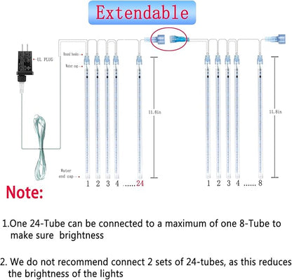 Outdoor Christmas Decorations: Meteor Shower Rain Lights Outdoor 24Tubes(Equivalent to 3 Sets of 8-Tubes) Icicle Christmas Lights for Halloween Xmas Yard Home, Multi Color