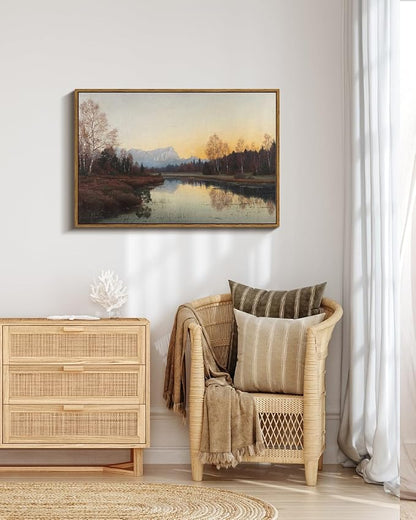 ARPEOTCY Vintage Framed Fall Wall Art Decor, Living Room Bedroom Autumn Landscape Pictures Wall Decor, Large Canvas Prints Art, Kitchen Country Paintings Farmhouse Retro Home Decorations, 24x36 Inch