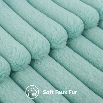 decorUhome Faux Fur Throw Pillow Covers 12x20 Set of 2, Decorative Soft Plush Striped Lumbar Neutral Euro Pillow Covers with Velvet Back for Bed, Living Room Home Decor, Aqua