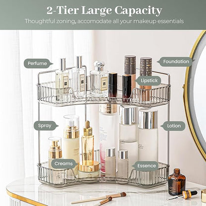 Aveniee Corner Bathroom Counter Organizer, Bathroom Countertop Shelf Makeup Organizer for Vanity Perfume Corner Storage (2 Tiers, Grey)