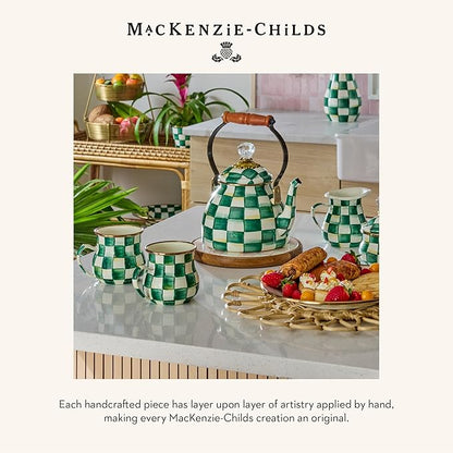 MACKENZIE-CHILDS Enamel Mug, Cute Enamelware Tea or Coffee Mug, 16 Ounces, Green-and-White Emerald Check