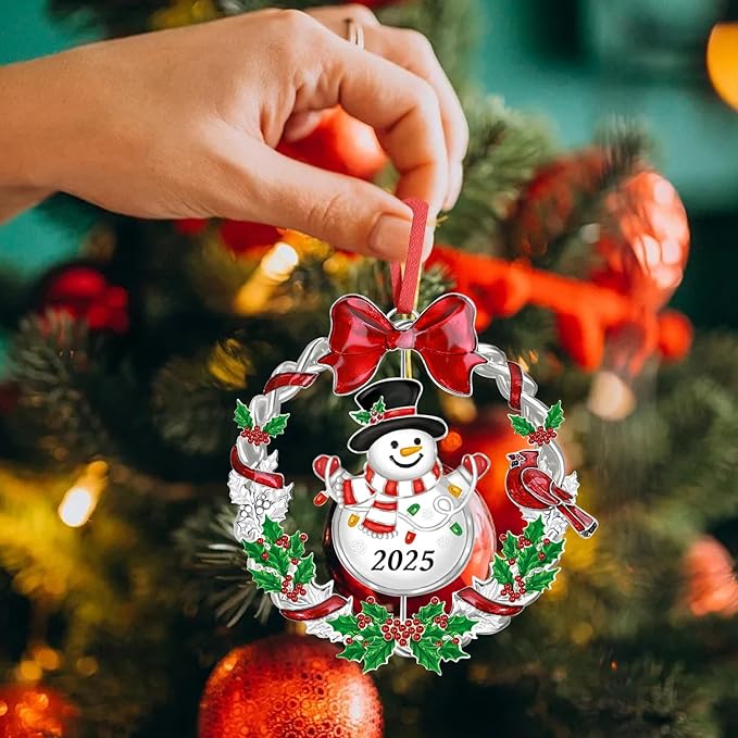 3pcs Christmas Ornament 2025 for Christmas Tree Decorations, Dated 2025 Christmas Wreath Tree Ornament with Rotatable Snowman/Tree/Deer for Xmas Holiday Metal Decorative Keepsake Gift