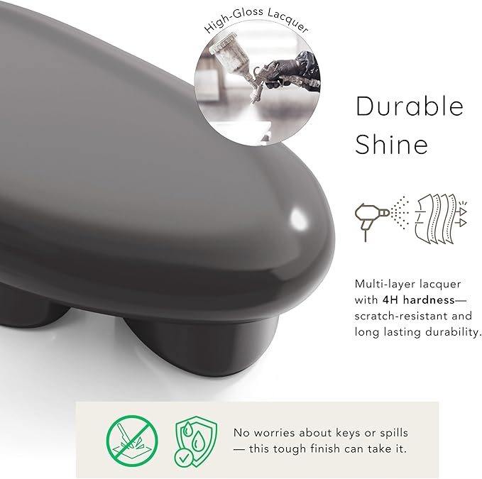 24/7 Shop at Home Kavren Modern 37-inch Oval Glossy Low Profile Coffee Table, Stone Shape Living Room Furniture for Small Space, Dark Grey