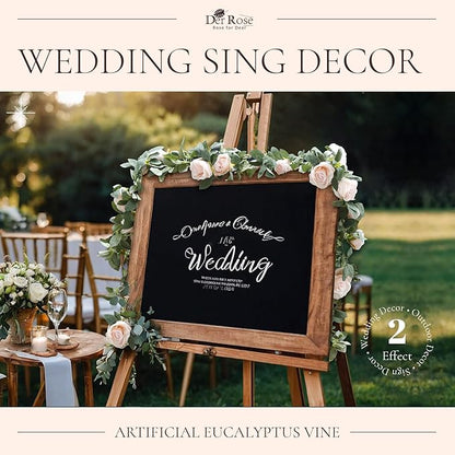 Der Rose 2 Pcs 13Ft Artificial Eucalyptus Flower Garland with Fake Silk Rose Flower Vine Rose Leaves Greenery Garland for Wedding Arch Table Wall Backdrop Party Room Decor (Pink)