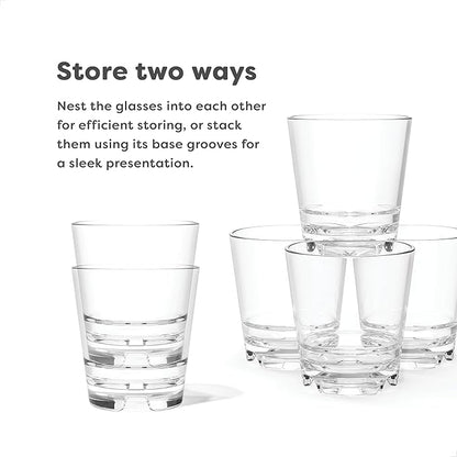 TOSSWARE RESERVE 8oz Stacking Rocks, SET OF 4, Premium Quality, Dishwasher Safe & Heat Resistant Unbreakable Plastic Whiskey Glasses, Clear