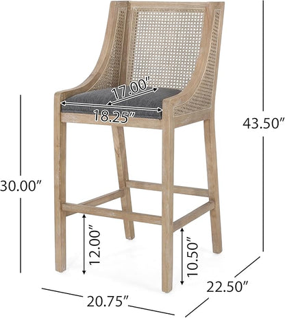 Merax 30" Fabric Upholstered Wood and Cane Barstools with Backrest,Set of 2,French Country Counter Stools Chair