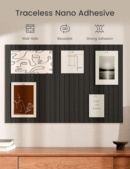 Bumusty Large Cork Board Alternative-36 x24 Felt Bulletin Board Tiles, with 30 Pushpins, 40 Adhesive Tabs, 6-Pack Slat Wall Paneling, Cork Boards for Office Push Pin Board Felt Board-Black