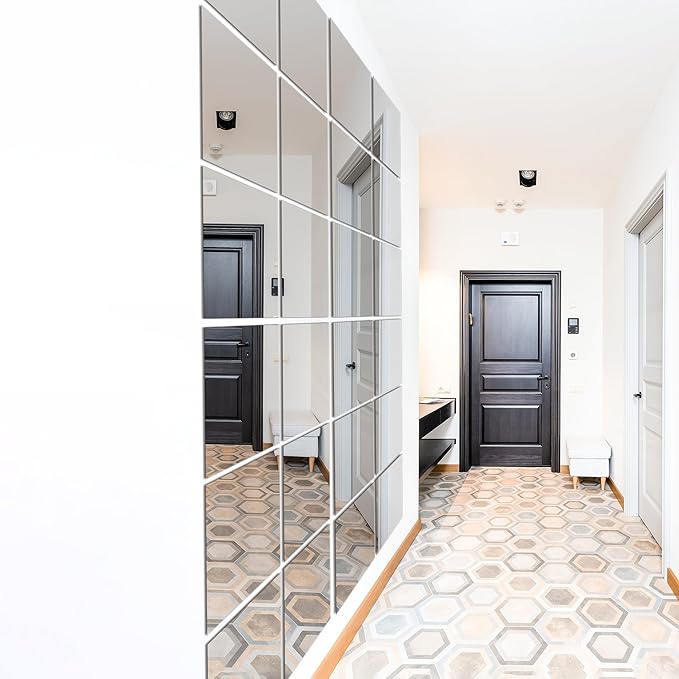 Home Gym Wall Mirror, 12"x12"x12PCS Full Length Home Gym Workout Mirror for Garage, Bedroom, Living Room, Over The Door