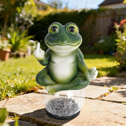 Meditating Frog Solar Garden Statue with Crackle Glass LED Light - Humorous Zen Yoga Animal Decor - Funny Gag Gifts for Patio Lawn and Pool Area - Christmas House Warming Gifts New Home