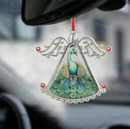 XUTAI Angel Christmas Tree Ornaments Peacock Feathers Christmas Ornament Glass Christmas Hanging Angel Glass Pendant for Holiday Decoration