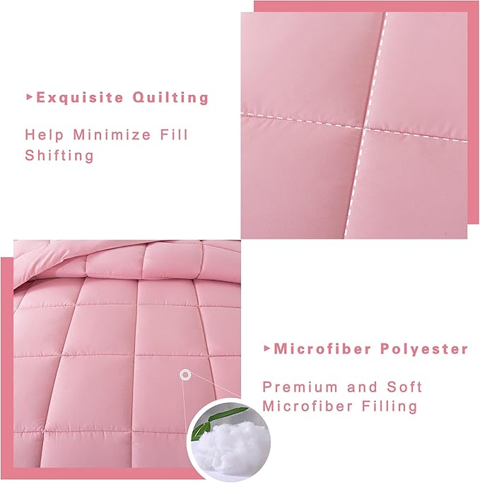 DOWNCOOL Full Size Comforter Sets -All Season Bedding Comforters Sets with 2 Pillow Cases -3 Pieces Bed Set Down Alternative Comforter Set -Pink Bedding Sets Full(82"x86")