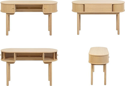 WERMO 51'' Small Wood Writing Desk and Makeup Vanity Desk with Storage and Sliding Doors - Narrow Computer and Work Table for Home Office, Modern Vanity, Oak Dressing Table for Bedroom (Oak)