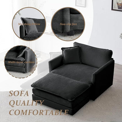 SoarFlash Chenille Sectional Sofa, Comfy Modular Single Sofa with Ottoman, Modern Recliner Deep Seat Sofa Set for Living Room,Grey