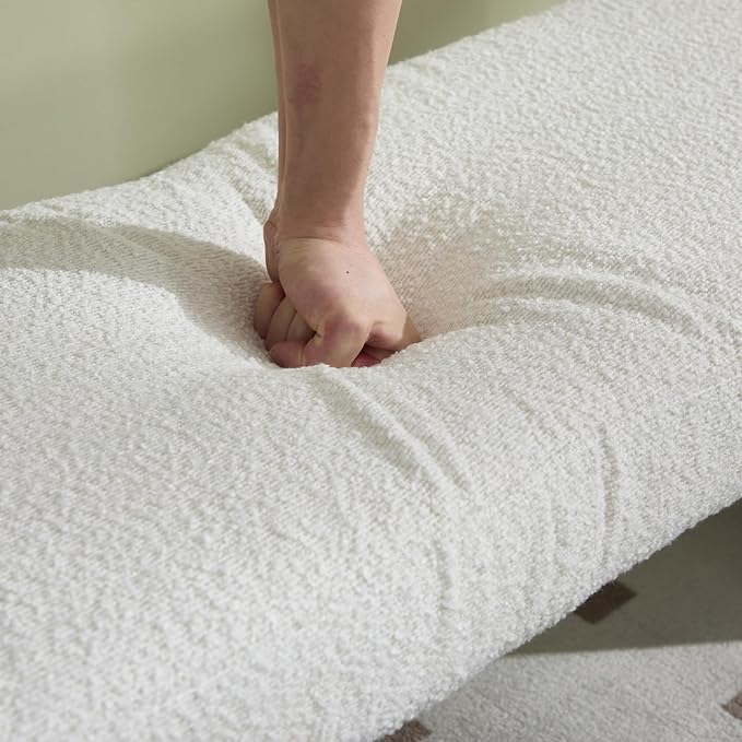 DUOMAY Modern Sherpa Bedroom Bench, 49" Wide Long Entryway Bench with Solid Wood Legs Upholstered Dining Bench Ottoman for Living Room Indoor, White