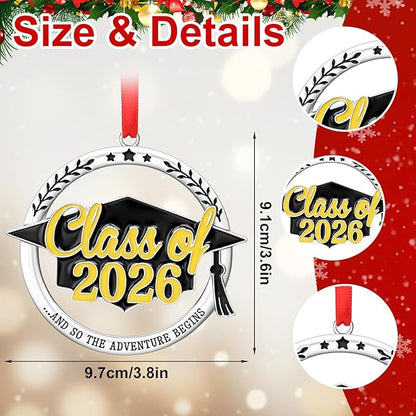 Graduation Ornament Class of 2026, Metal Graduation Cap Hanging Keepsake Ornament, Elegant Black and Gold Graduations Decorations for Tree, Senior 2026 Gift for Students, Grad Party Decorations