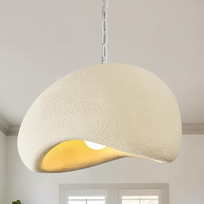 Wabi Sabi Pendant Lights,19.7in White Modern Pendant Light Resin Hanging Lamp Kitchen Island Lighting Modern Japandi Chandelier for Dining Room Bedroom Hallway Restaurant Foyer
