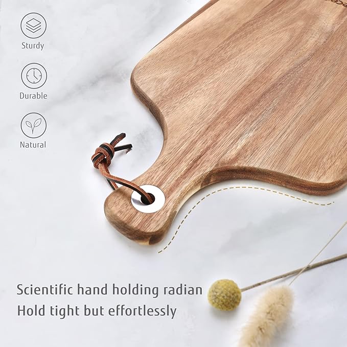 hecef Upgrade Bigger Cheese Board set of 4, a Acacia Wood Cheese Plate and 4 PcsKnives, Charcuterie Platter Serving Tray for Appetizers