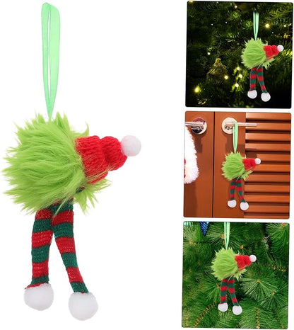 6pcs Christmas Tree Hanging Ornaments with Santa Hat and Striped Scarf Fuzzy Plush Pom Pom Balls Lightweight Holiday Decorations for Indoor and Outdoor Festive Party