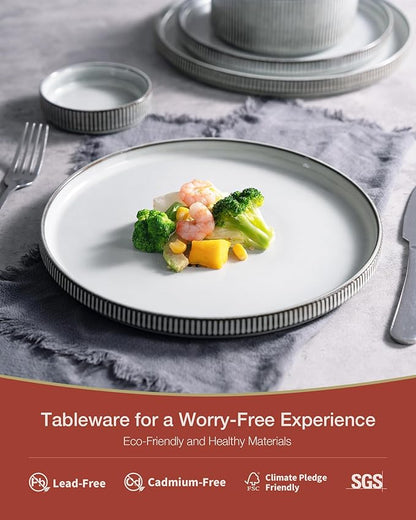 Famiware Star Dinnerware Set with Mugs, Service for 4 (16pcs), Ribbed Stoneware Plates and Bowls Dishes Sets - Chip & Scratch Resistant, Microwave & Dishwasher Safe, Smoky Blue